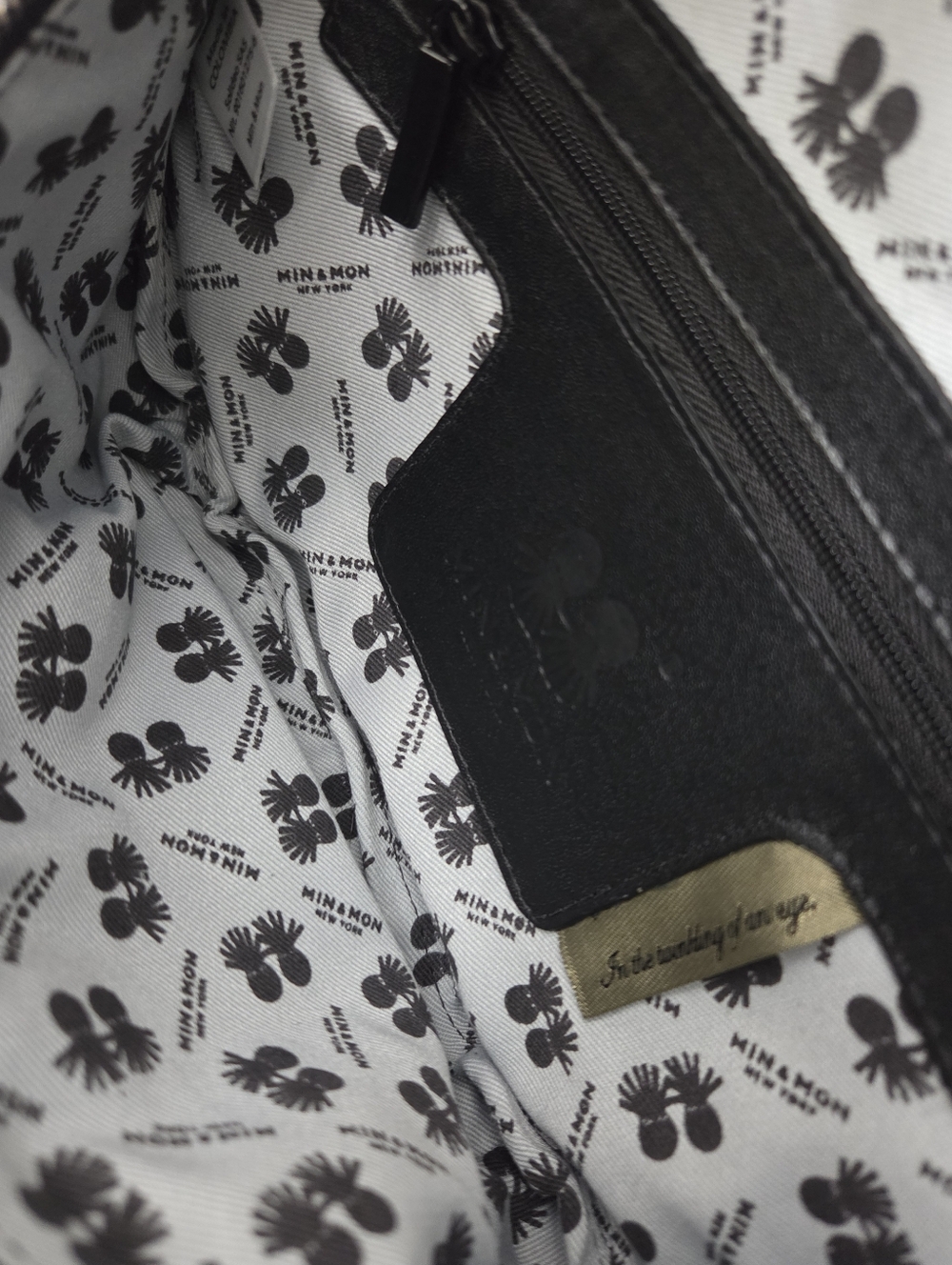 NEW MIN & MON HAROLD FANNY PACK BAG BLACK LEATHER - PIGEONISTA EMBROIDERY - Picture 8 of 9